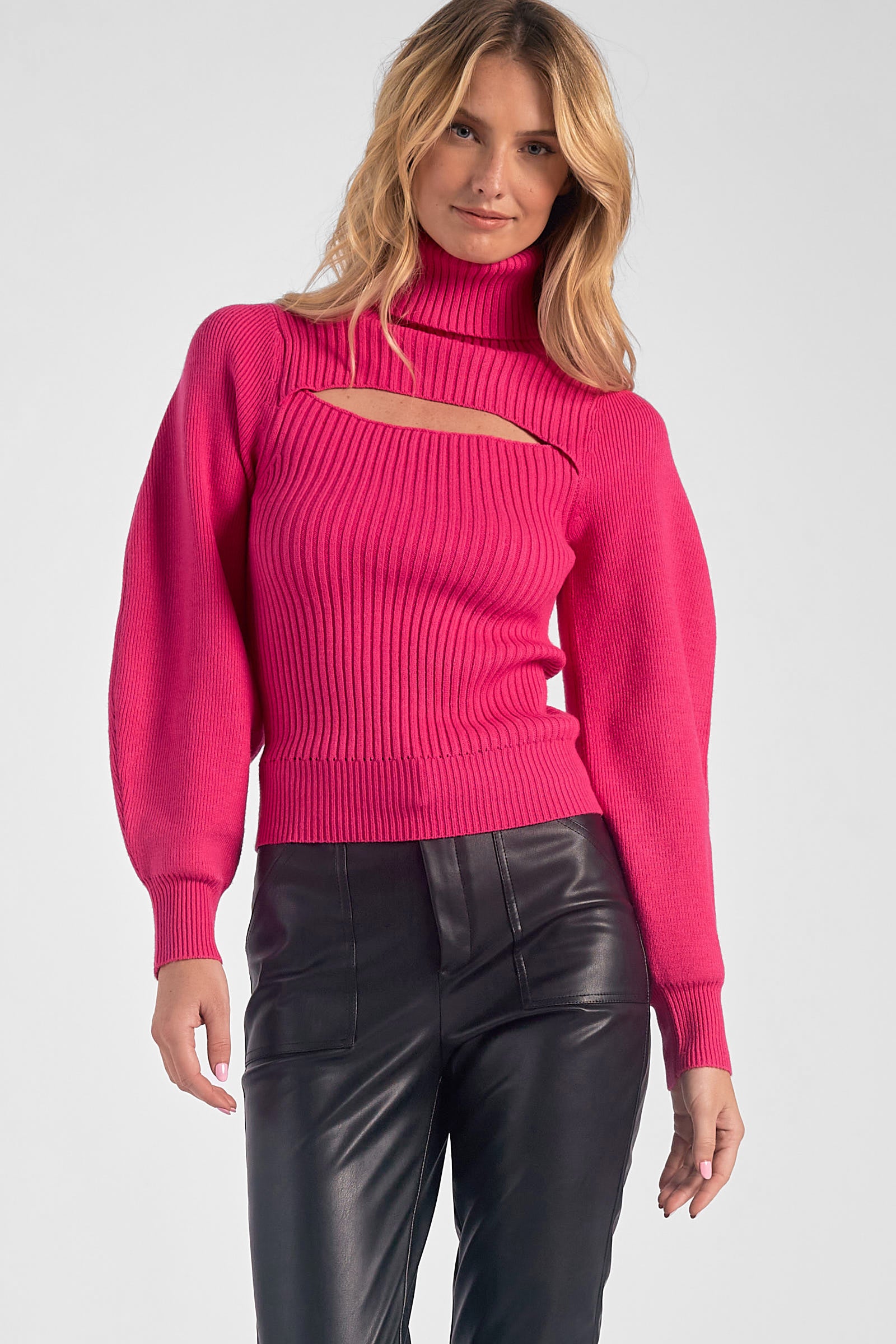 Suéter Fucsia Knit Turtleneck Cut Out Steffs FINAL SALE