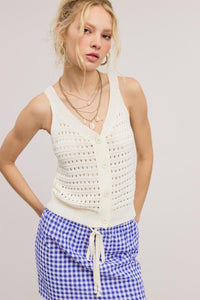 Tank Top Blanco Crochet  Button Fabiola