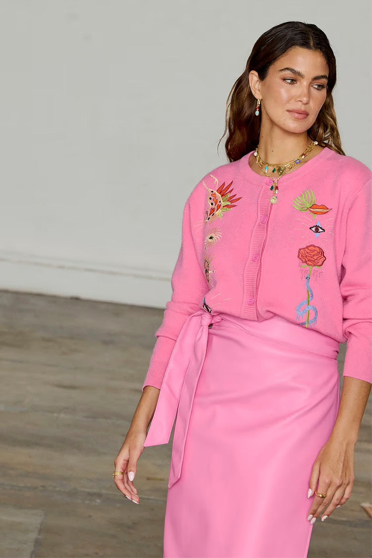 Suéter Cárdigan Rosado Embroidery Neverfully