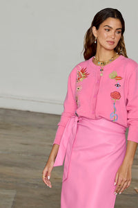 Suéter Cárdigan Rosado Embroidery Neverfully