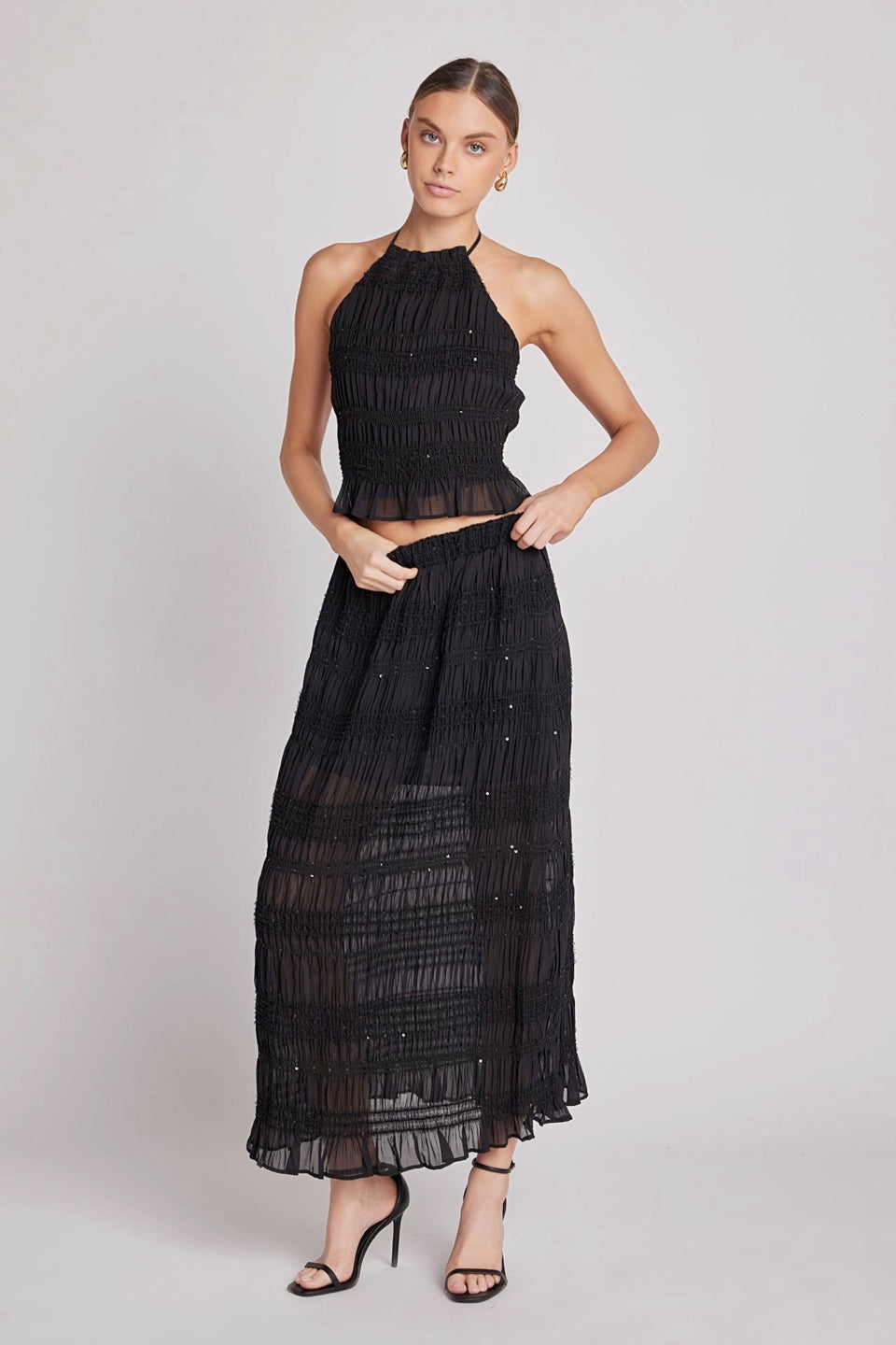 Set Top/Falda Chiffon Sequins Renata