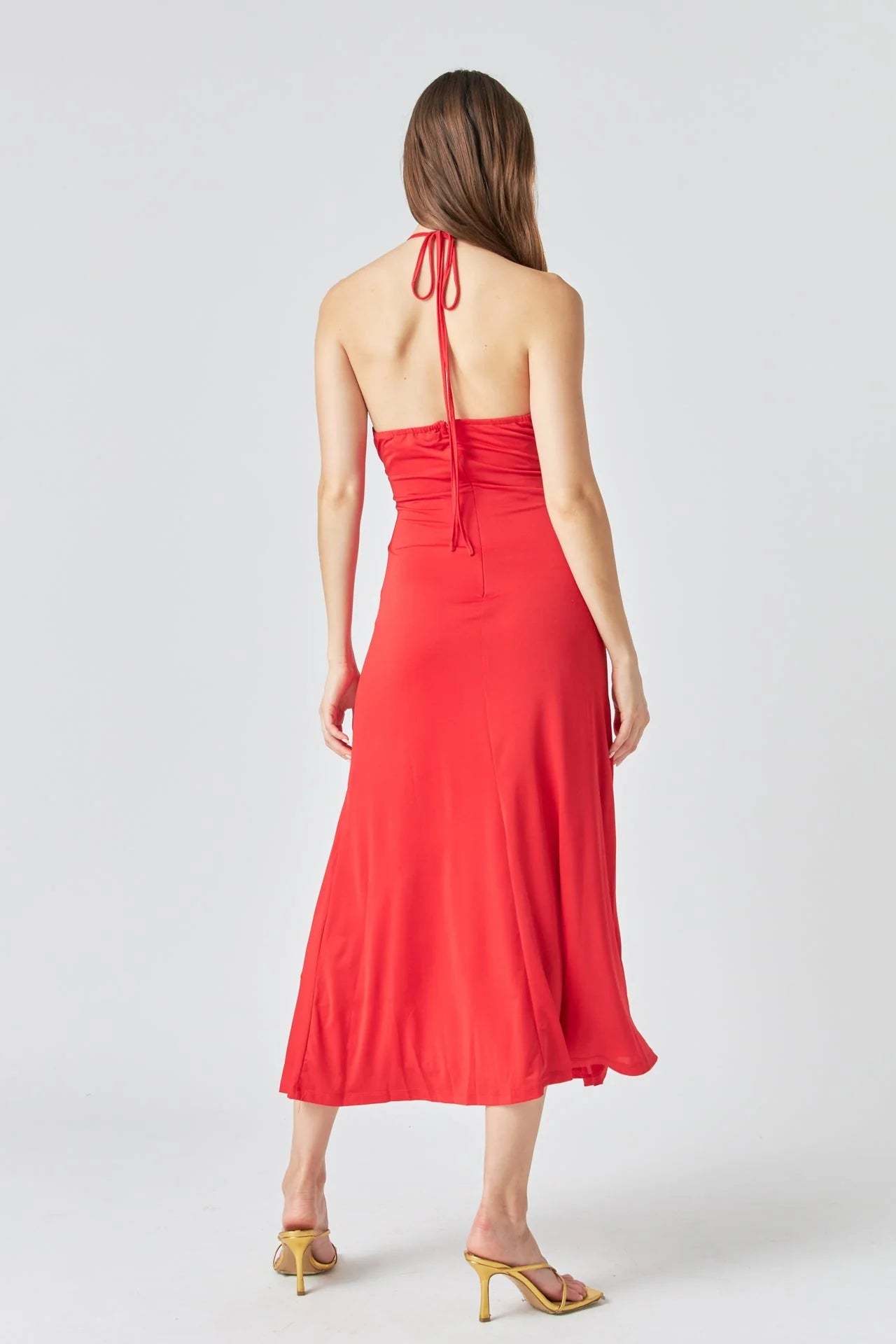 Vestido Rojo Halter Arruchado Nuria