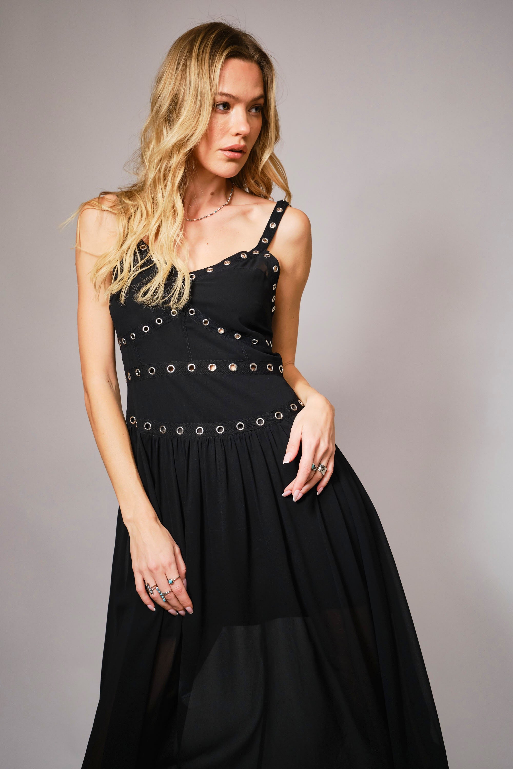 Vestido Negro Eyelet Chiffon Julia