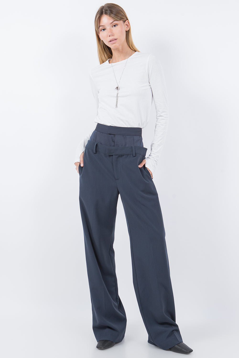 Pantalón Trouser Navy Doble Contrast Nora