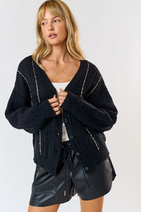 Suéter Cardigan Negro Knit Contrast Gold Bina