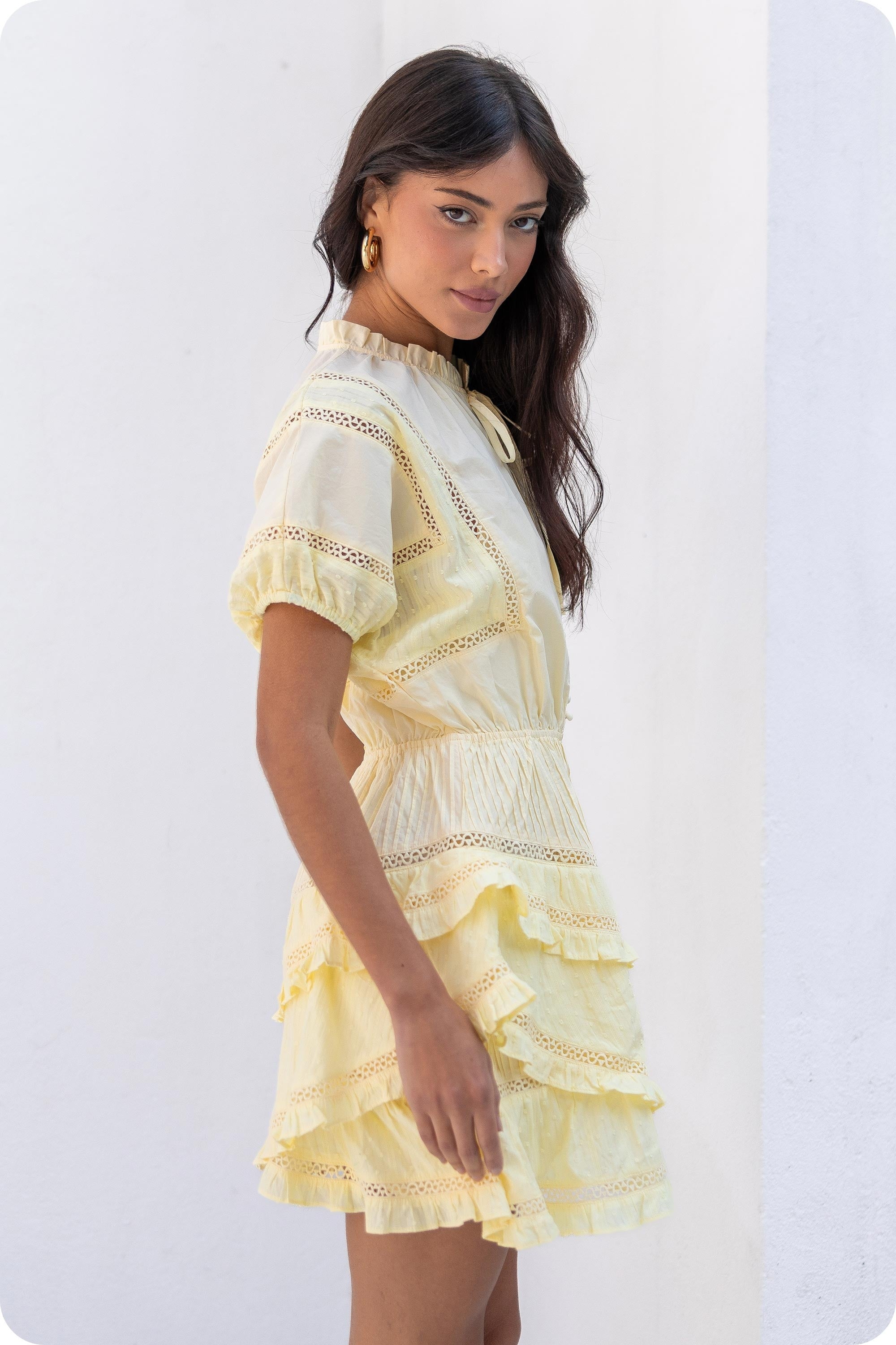 Vestido Lace Ruffle Amarillo