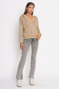 Suéter Knit Hoodie Beige Contrast Frances