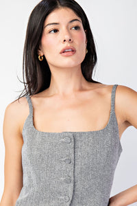 Top Chaleco Slit Open Front Grey/Black Carly