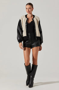 Chaqueta Leather Cable Knit Mix Fionn