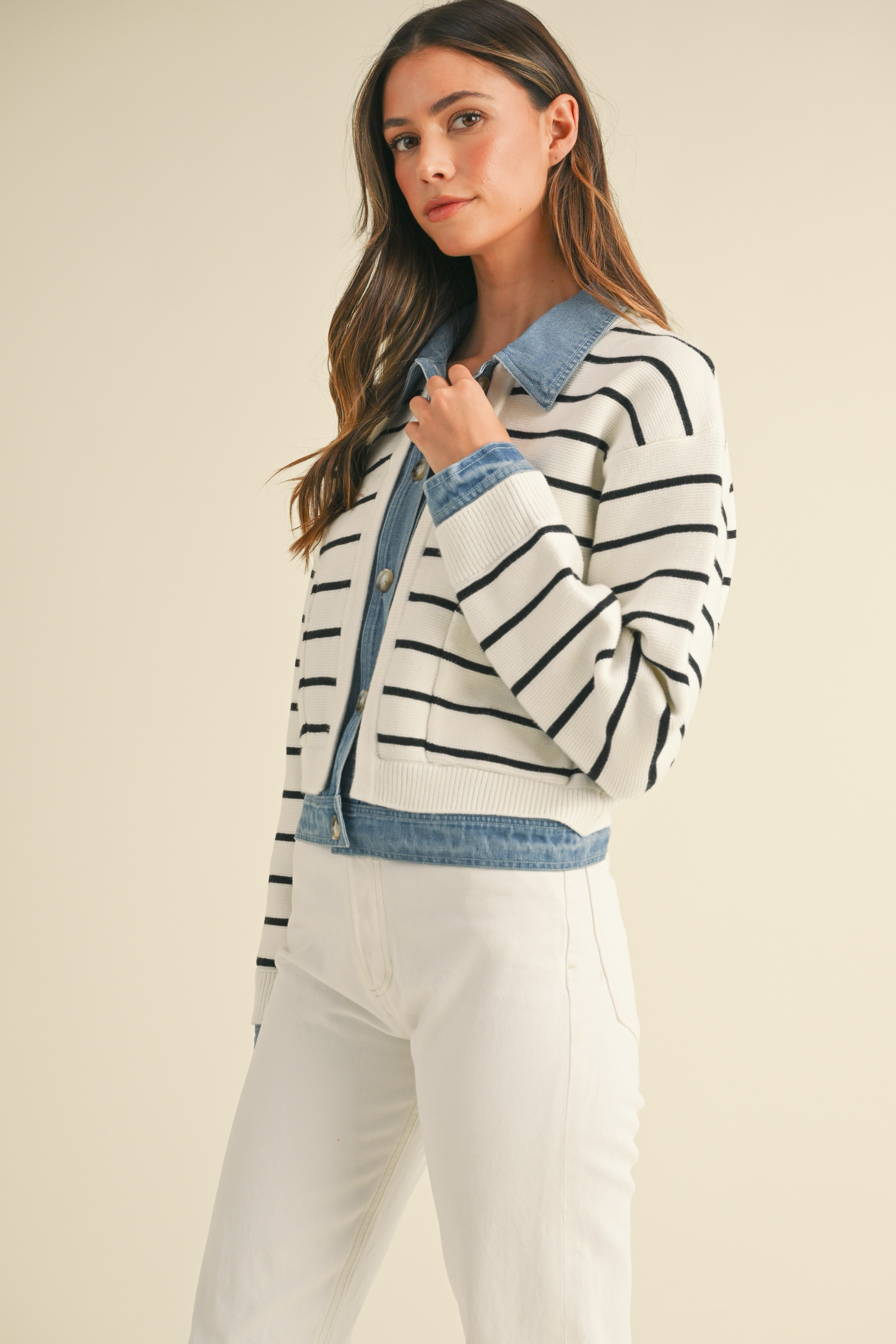 Cárdigan Mix Knit Denim Stripes Gina