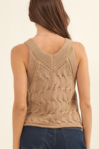 Top Cable Knit Taupe en V Millie