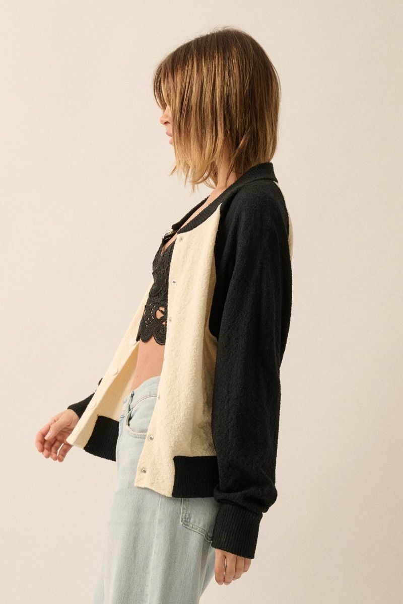 Suéter Chaqueta Bomber Textured Towel Colorblock Cream/Black Mariana