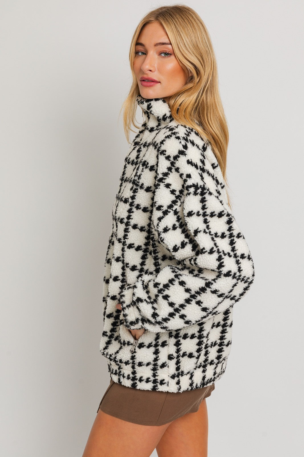 Abrigo Fleece Houndstooth Pippa