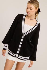 Suéter Cardigan Contrast Black & White Dana