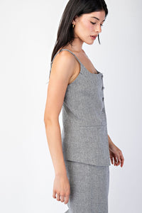 Top Chaleco Slit Open Front Grey/Black Carly