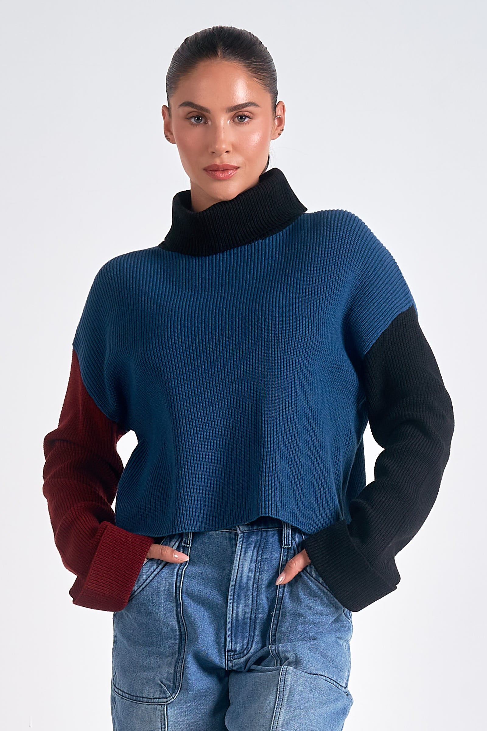 Suéter Colorblock Blue Turtleneck Morgan