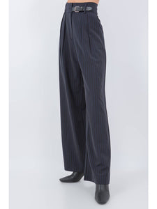 Pantalón Trouser Navy Stripes Straight Belted Bianca