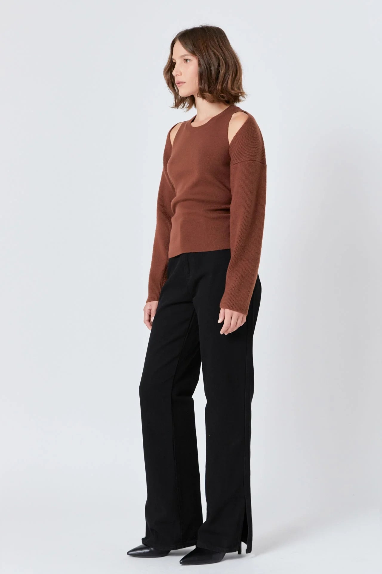 Set Top/Mangas Knit Marrón Ángela