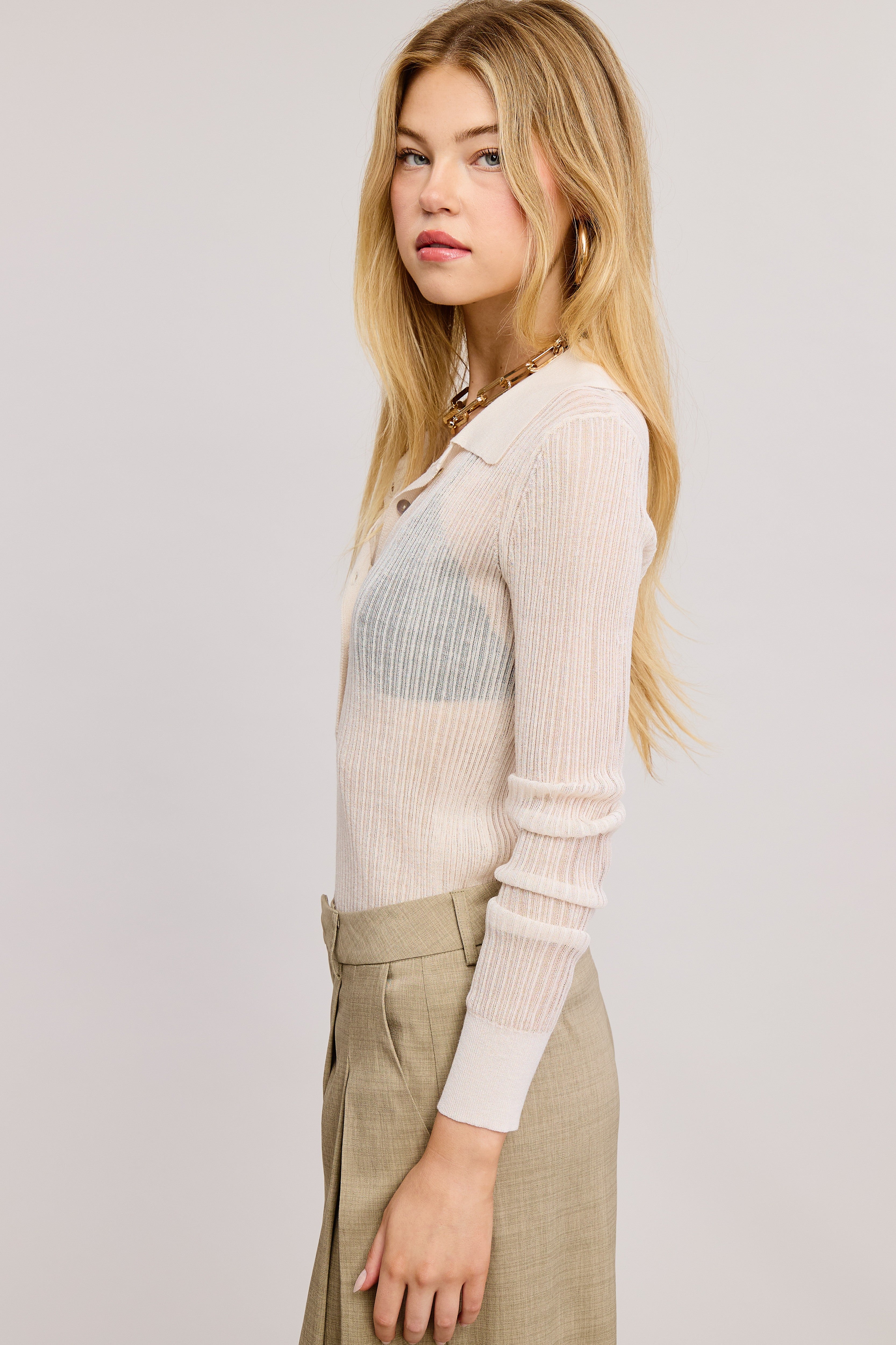 Top Polo Knit Sheer Off White Morella