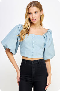 Top Light Denim Rhinestone Manga Puff Chris