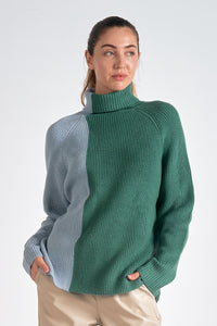 Suéter Colorblock Green/Blue Turtleneck Ashley