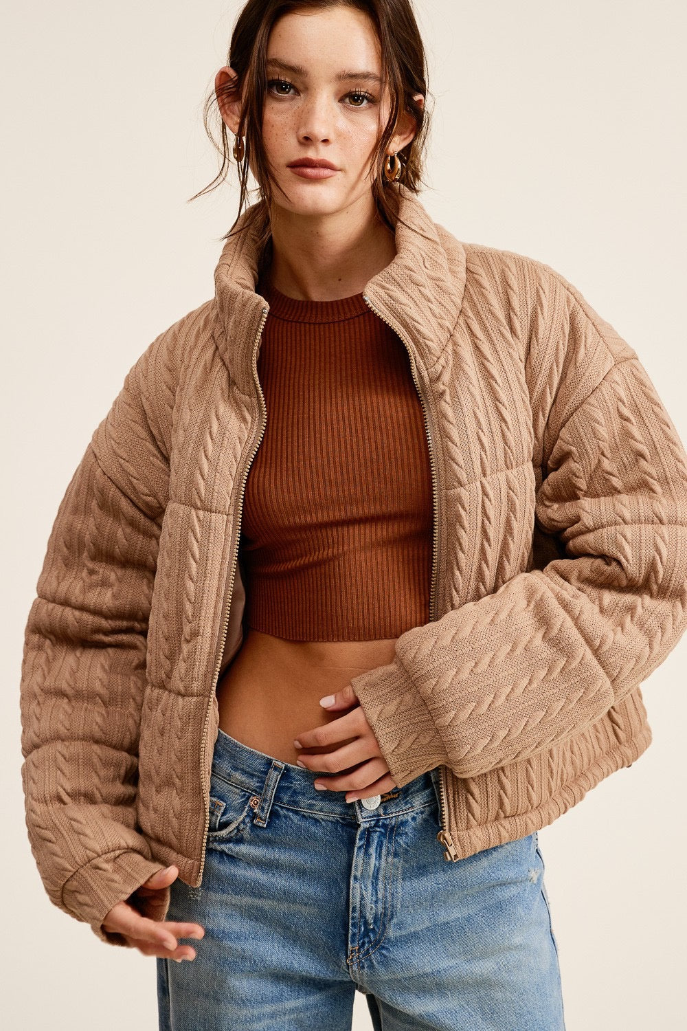 Chaqueta Puff Algodón Cable knit Khaki Adrienne