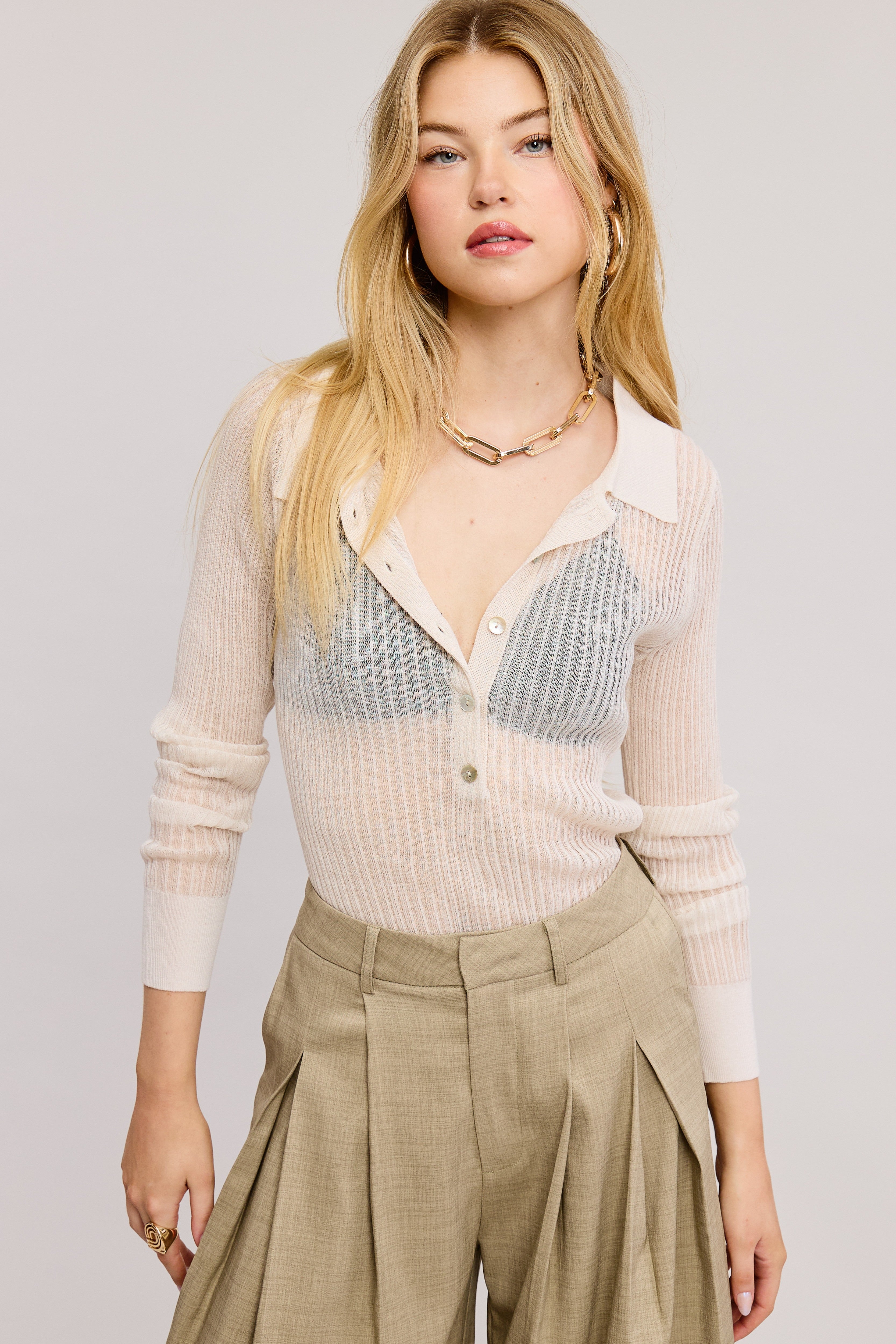 Top Polo Knit Sheer Off White Morella