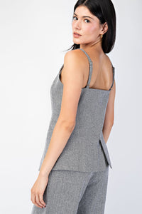 Top Chaleco Slit Open Front Grey/Black Carly