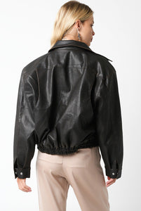 Chaqueta Cuero Bomber Dark Marrón Geri