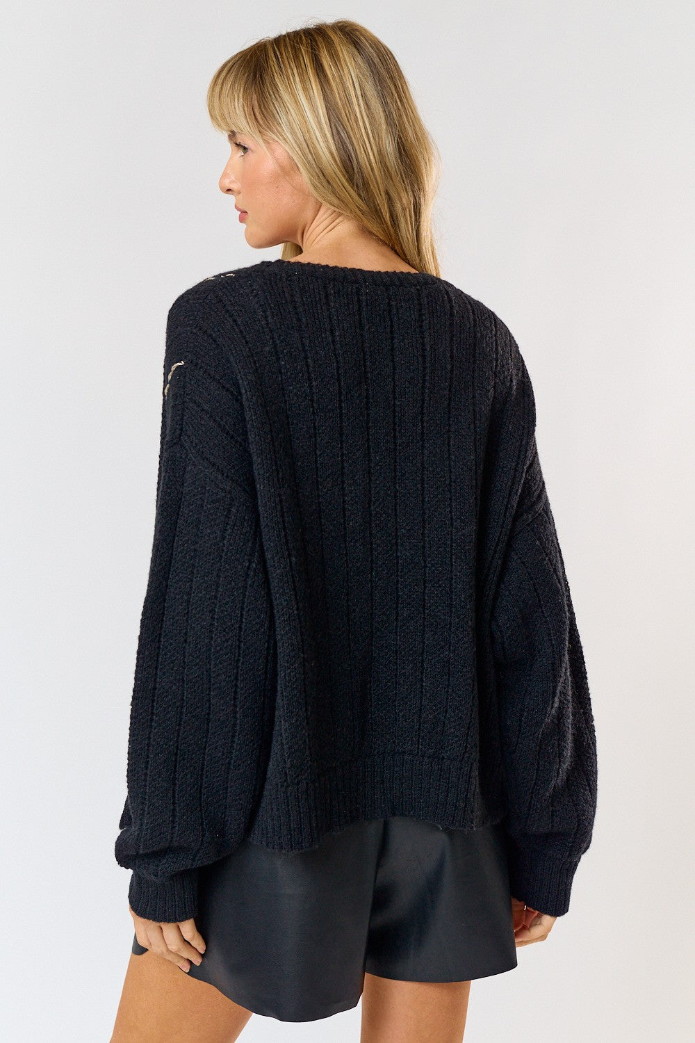 Suéter Cardigan Negro Knit Contrast Gold Bina