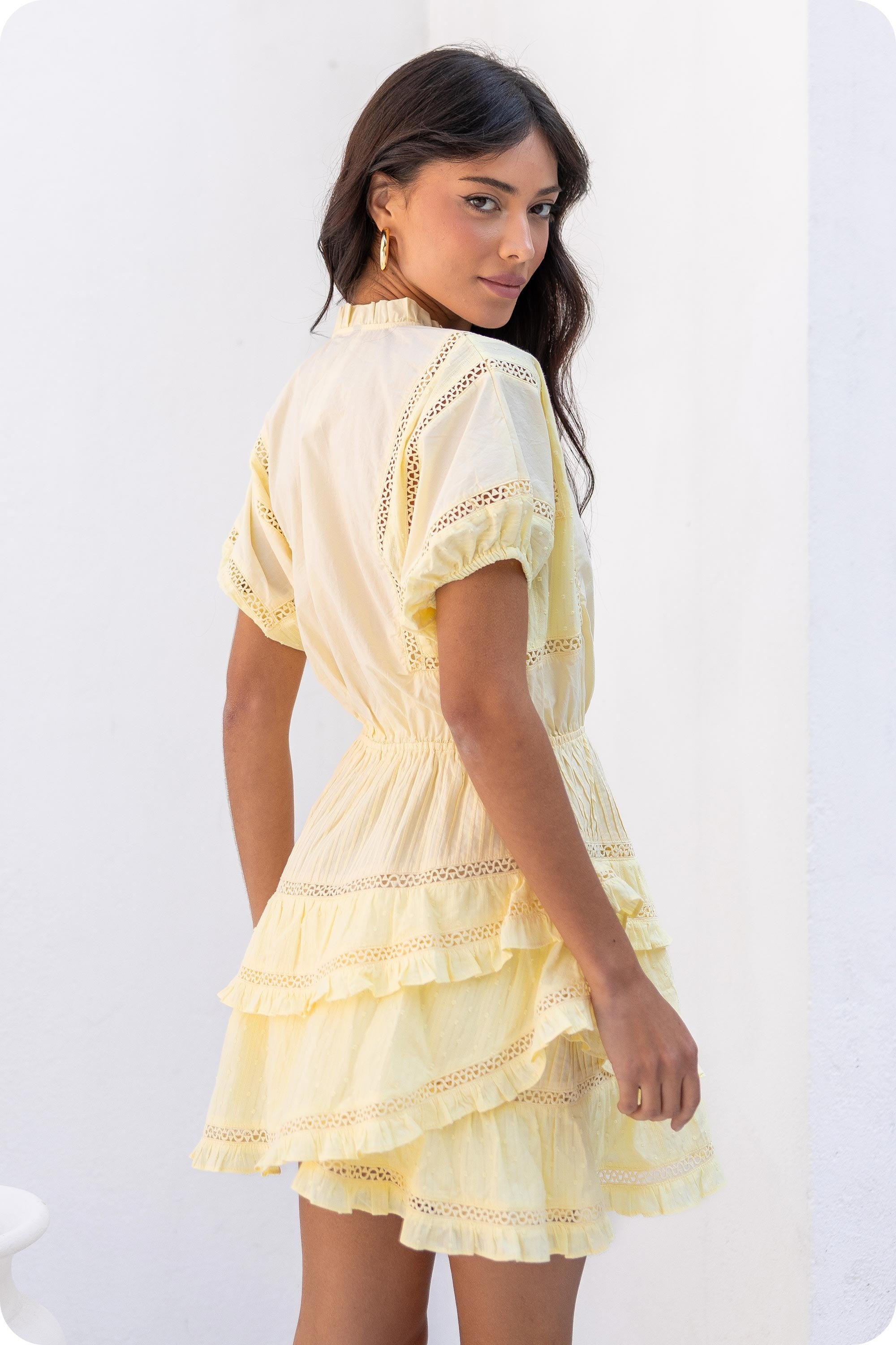 Vestido Lace Ruffle Amarillo