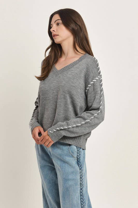 Suéter Gris Contrast Stitches Grace