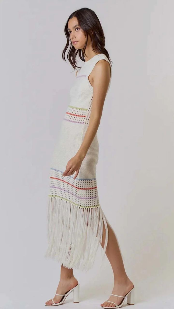 Vestido Crochet Blanco Stripes Briana