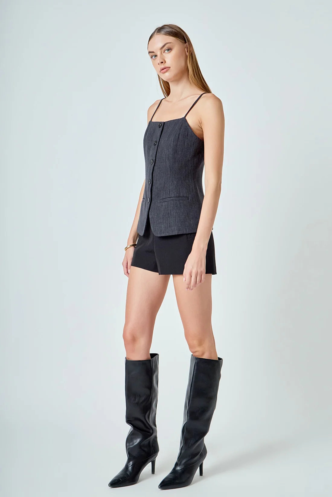 Chaleco Charcoal Linen Diane