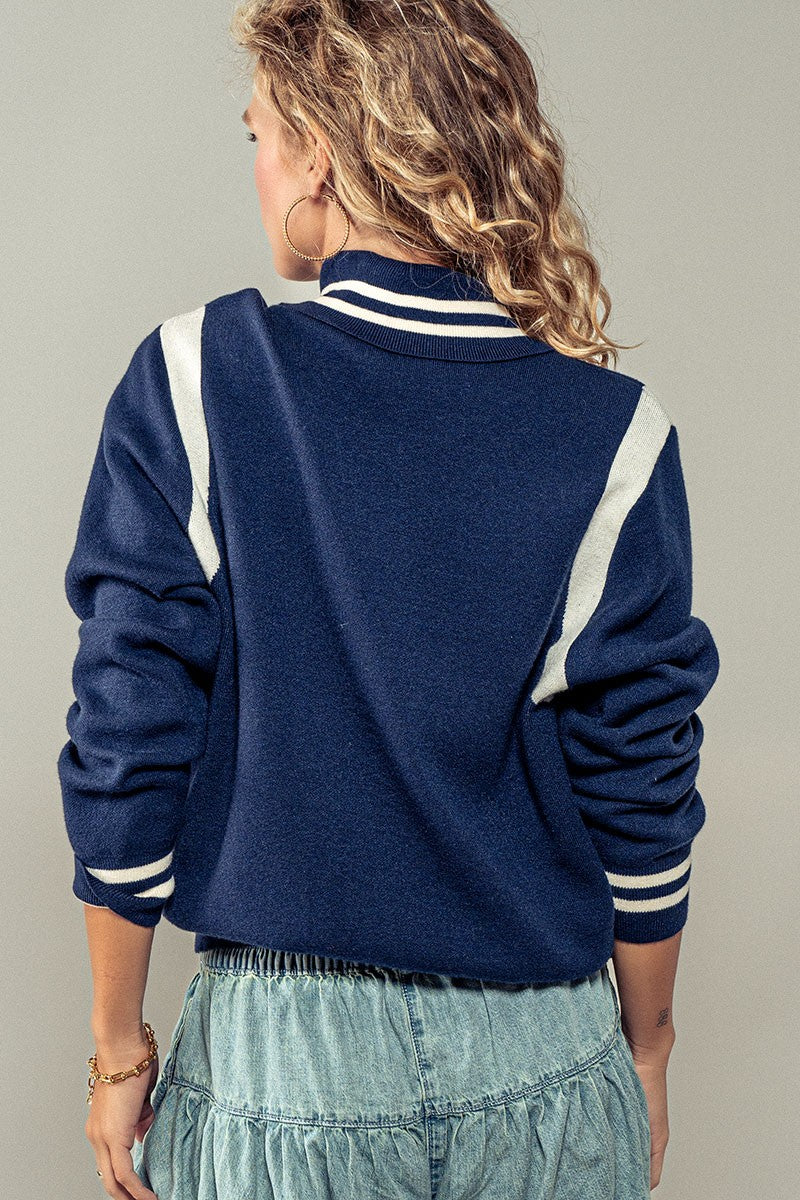 Suéter Bomber Varsity Navy Ella