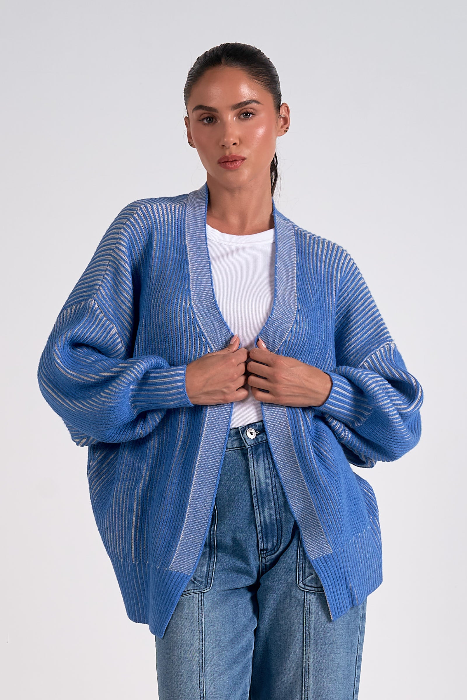 Cardigan Blue/White Ribbed Ombré Beth