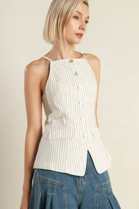 Chaleco Stripes Slit Open Front Gaby