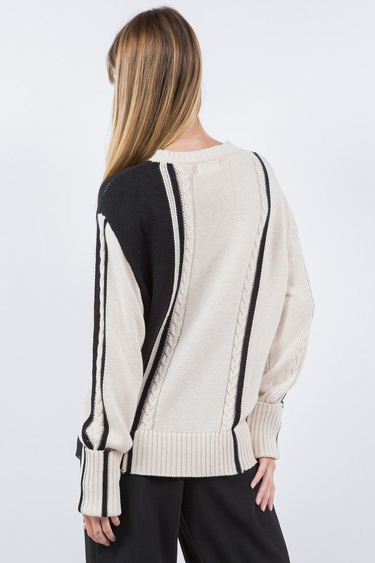 Suéter Cable Knit Black and White Ella