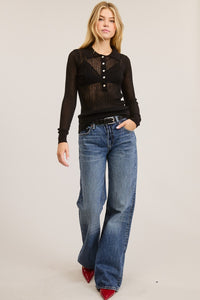 Top Polo Knit Sheer Negro Morella