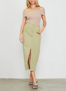 Top Khaki Knit Off Shoulder Sahara