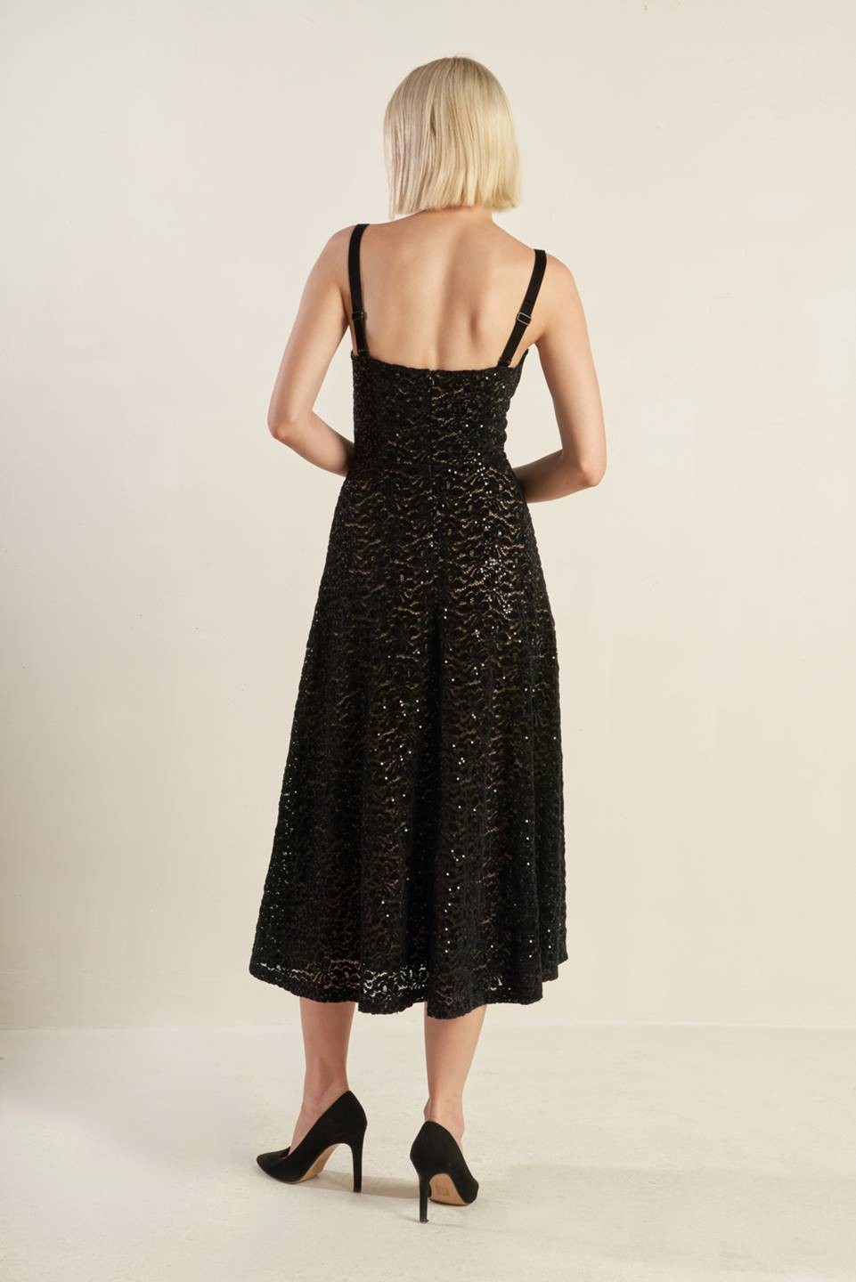 Vestido Negro Lace Sequins Monica