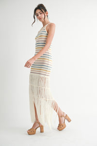 Vestido Crochet Stripes Fringes Rain