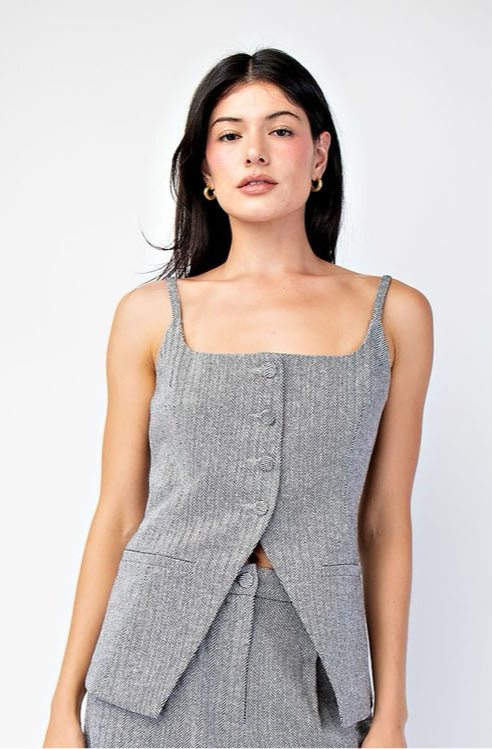 Top Chaleco Slit Open Front Grey/Black Carly