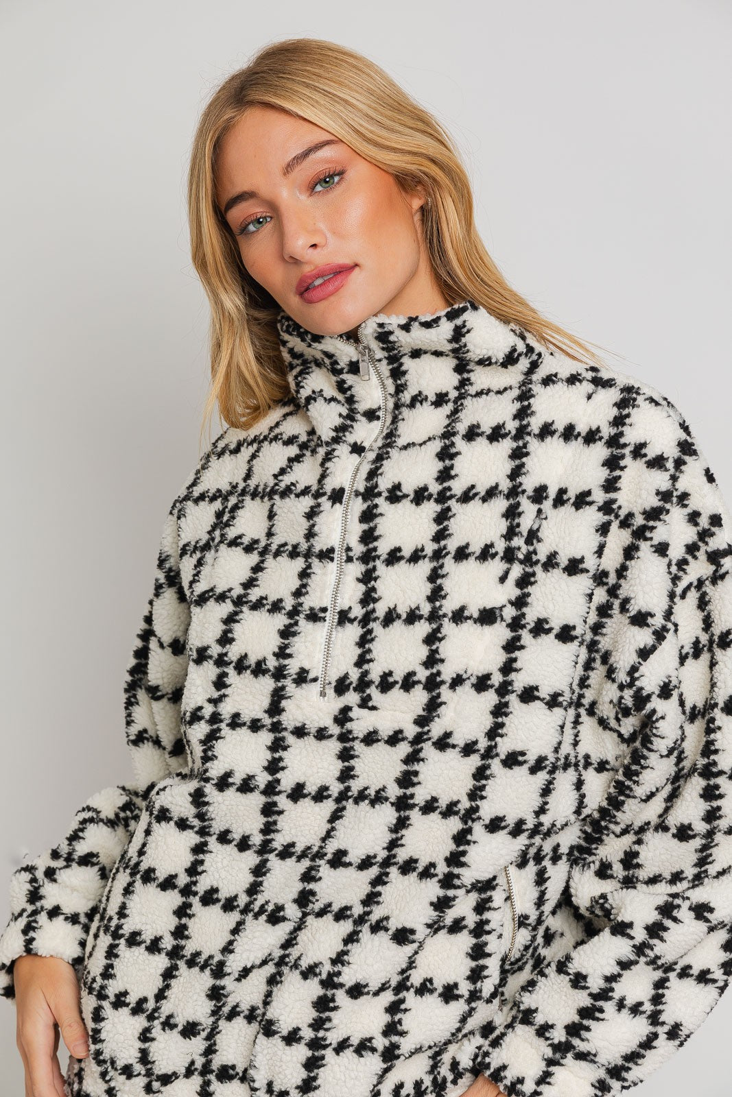 Abrigo Fleece Houndstooth Pippa