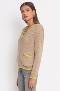 Suéter Knit Hoodie Beige Contrast Frances