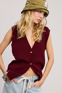 Chaleco Knit Button Burgundy Amie