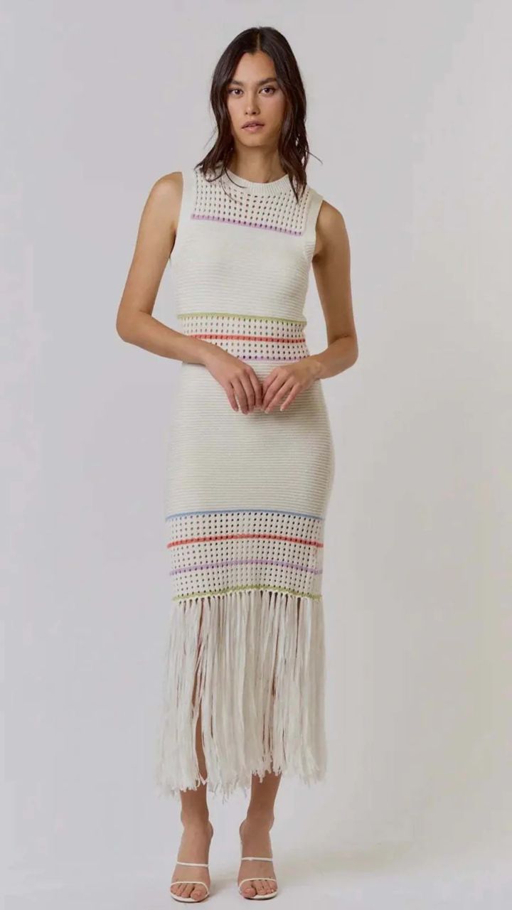 Vestido Crochet Blanco Stripes Briana