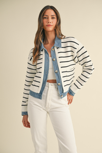 Cárdigan Mix Knit Denim Stripes Gina