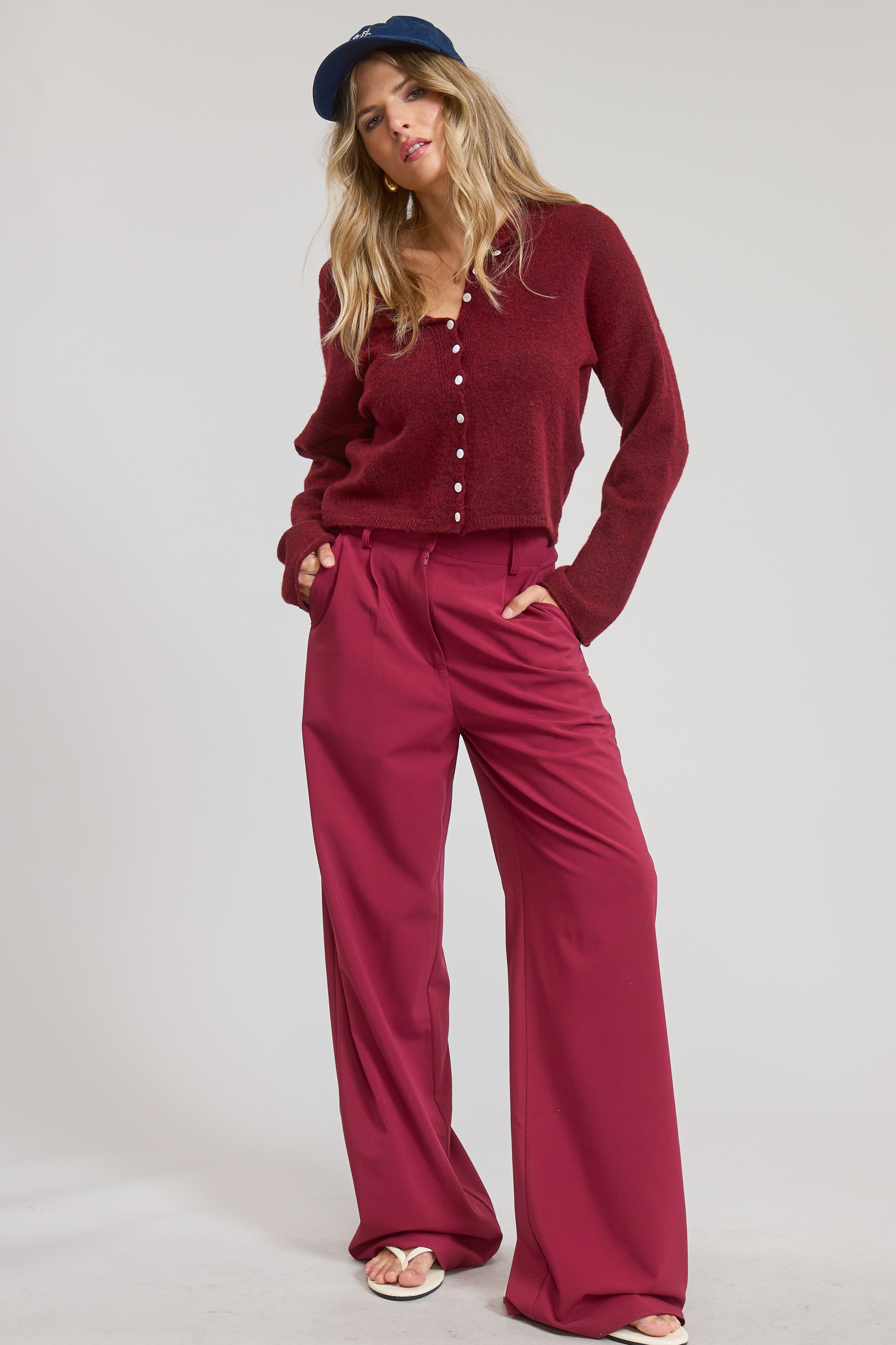 Pantalon Trouser Burgundy Pleated Mara