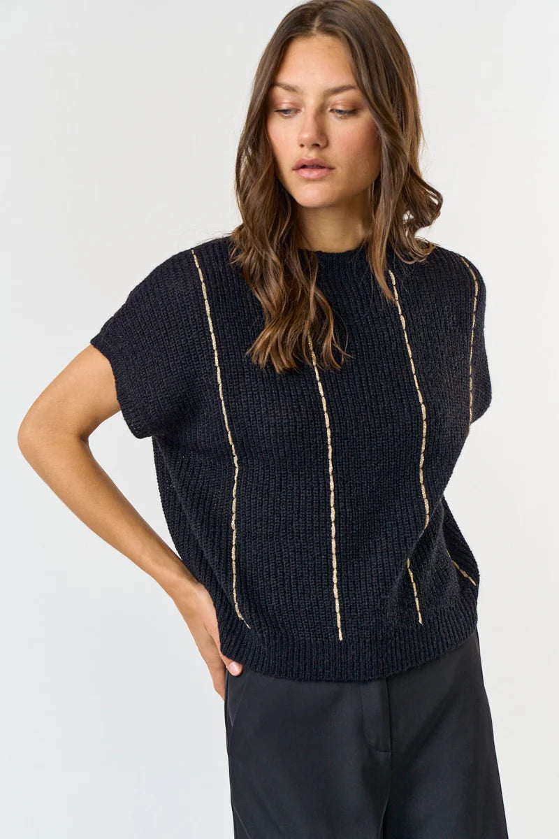 Suéter Chaleco Negro Knit Contrast Gold Bina